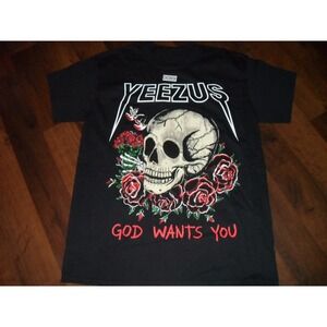 Yeezus Graphic Print T-Shirt Skull‎ Roses God Wants You Black Men's Small Medium